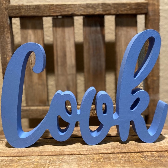 Cook Wood Sign, Blue Cursive "Cook” Wood Decor Sign, Farmhouse Kitchen Decor - Picture 8 of 8